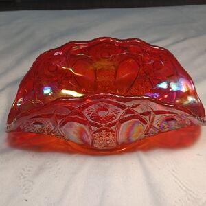 vintage ruby red carnival glass oval serving dish  beautiful iridescent finish